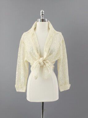 Vintage 70s Antique White Lace Blouse M